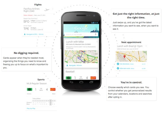 Google Now, Google’s new Android feature, now has a landing page with information about it. This includes the diagram above.