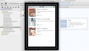 แสดงผลหน้าจอแอพพลิเคชันที่ปรับแต่ง UITableViewCell เรียบร้อย
