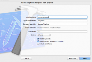 สร้าง Single View Application ขึ้นมาเลือก Use Storyboard