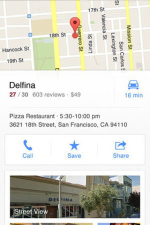 หน้าจอแอพพลิเคชัน Google Maps for iOS หลังเพิ่ม Google Contacts ลงไป