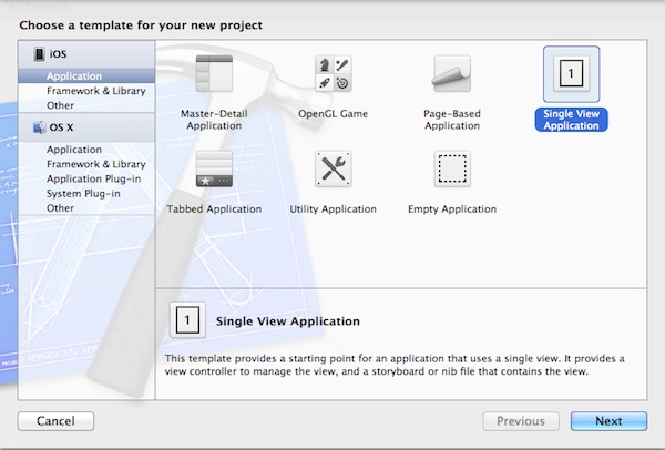 Create a new project using the Single View Application template