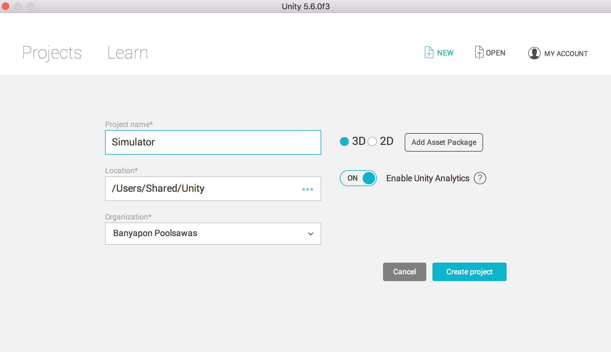 สร้าง Unity Project ขึ้นมา